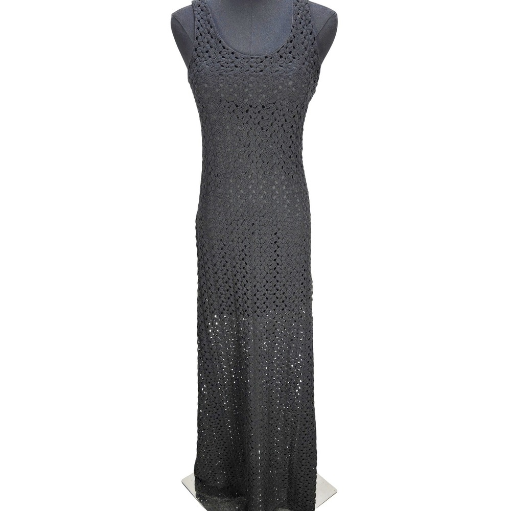 Women's Black Crochet‎ Maxi Dress Medium Open Knit Boho Festival Resort